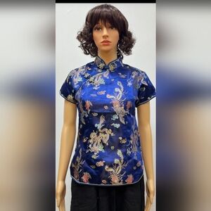 Blue Satin Dragon Embroidered Top
